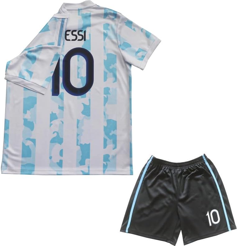 ORGBRAIN 2021 Argentina Home Copa-American #10 Kids Soccer Jersey & Shorts Set Youth Sizes - Image 3